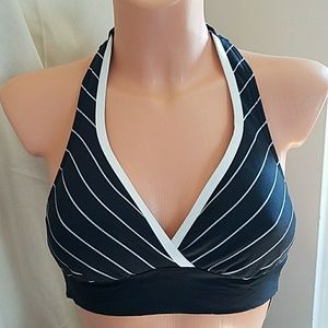 Nwt Anne Cole band striped halter 'V' swim black white full coverage Pads S